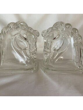 Vintage clear horse head bookends Mid Century modern sculptures